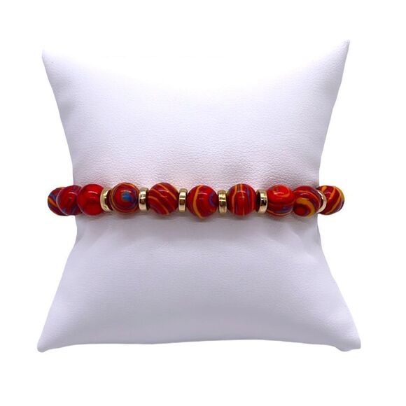 NWT Wool + Pepper Co. Red Malachite & Gold Beaded Bracelet - Picture 1 of 4